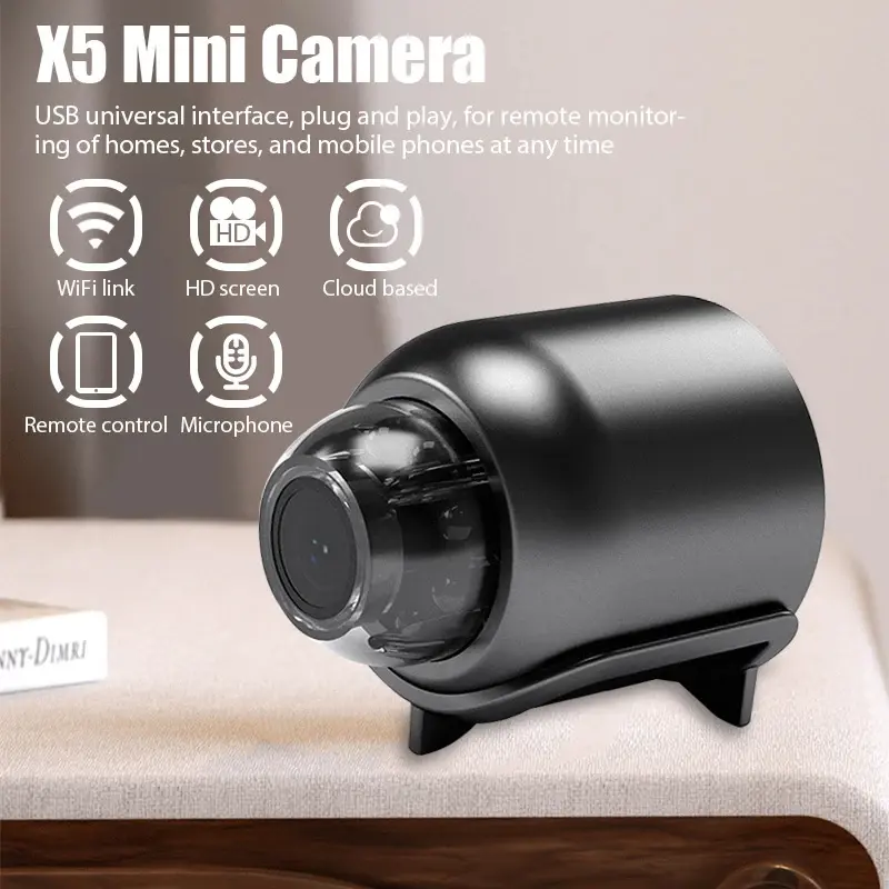 1080P HD Wireless X5 Mini WiFi Camera Included Sound Detector App Control for Home Office Micro USB - Image 2