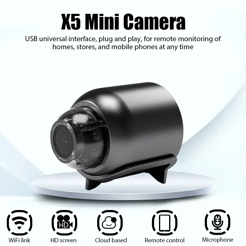 1080P HD Wireless X5 Mini WiFi Camera Included Sound Detector App Control for Home Office Micro USB - Image 4