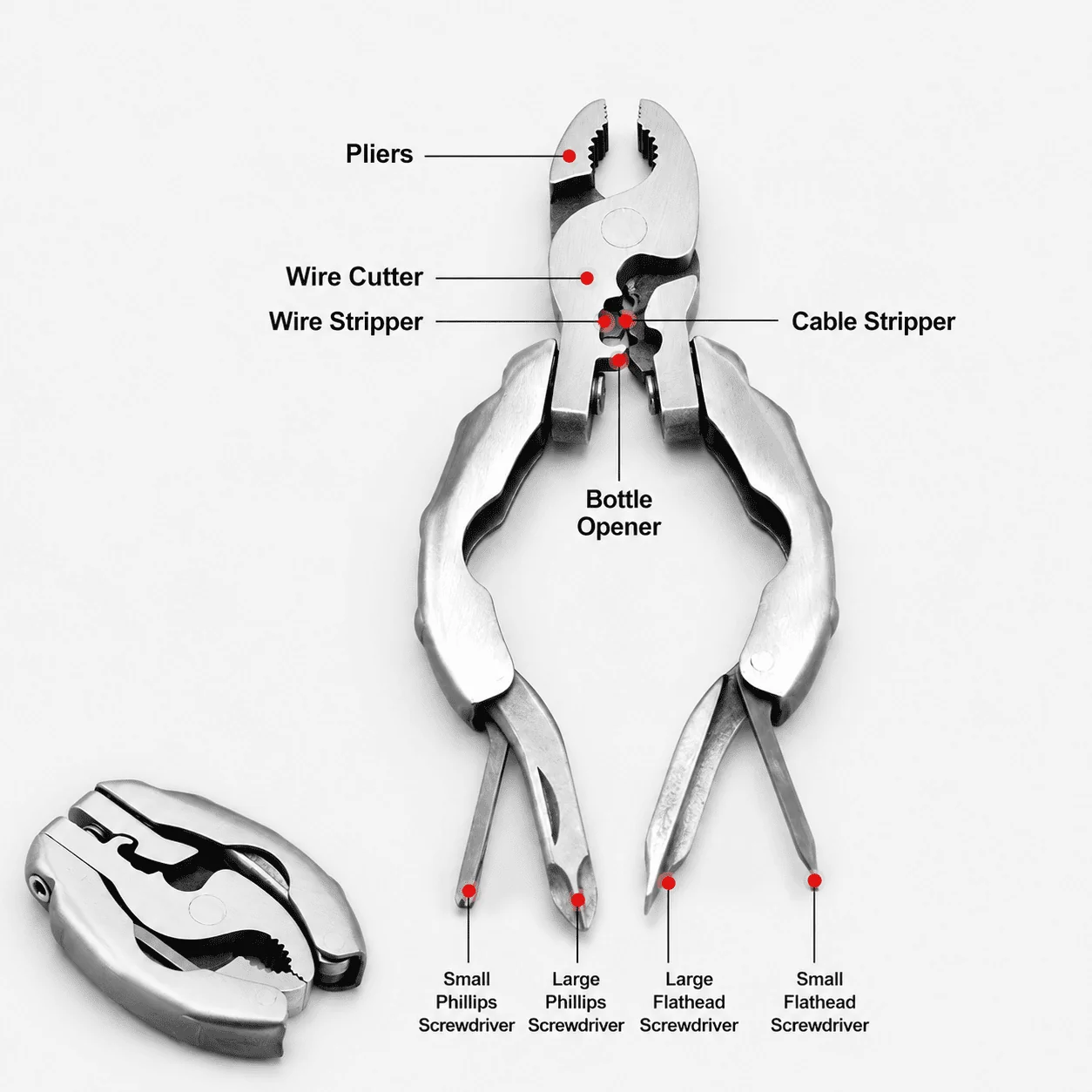 9-in-1 Mini Pocket Multi Tool – Stainless Steel EDC Keychain Pliers